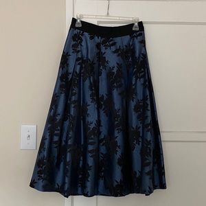 Blue Skirt with Black Floral Details